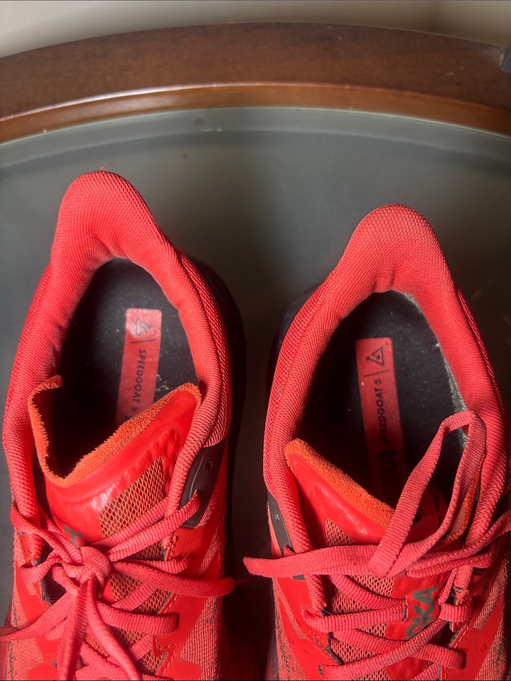Red Hoka Speedgoat5 Running Shoes - Picture 10 of 11